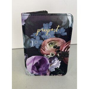 Passport Case Floral Black Blue Purple Ranunculus Travel Women